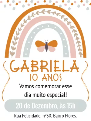 Convite de Aniversário Arco Íris Boho para Editar Online