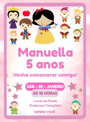 Convite de Aniversário Branca de Neve para Editar Online