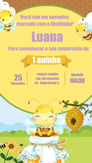Convite de Aniversário Abelhinha Fofa para Editar Online