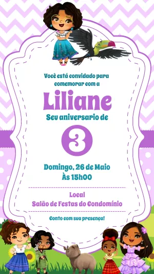 Convite Aniversário Encanto com Personagens para Editar Online