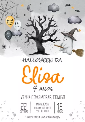 Convite Aniversário Halloween com Fantasma Fofo para Editar
