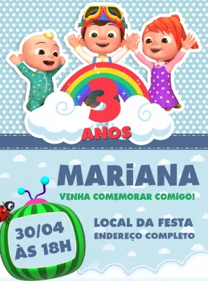 Convite de Aniversário Cocomelon para Editar Online com Foto