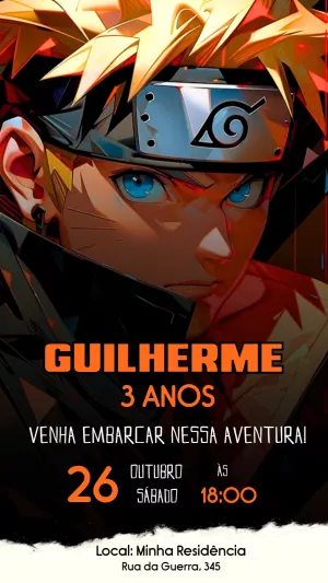 Convite de Aniversário Naruto para Editar Online e Imprimir