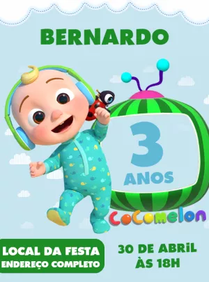 Convite de Aniversário Cocomelon com JJ para Editar Online