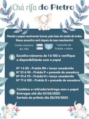 Convite Chá Rifa Elefantinho Aquarela para Editar Online