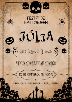 Convite Aniversário Halloween Assustador para Editar Online