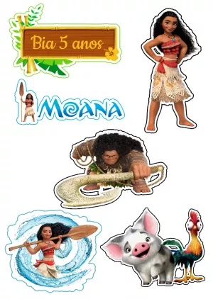 Topo de Bolo Moana com Personagens para Editar e Imprimir