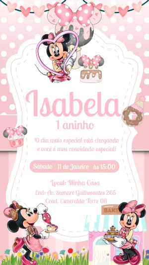 Convite Aniversário Confeitaria da Minnie para Editar Online