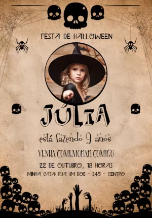 Convite Aniversário Halloween com Foto para Editar Online