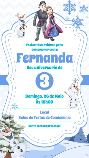 Convite de Aniversário Frozen com Personagens para Editar