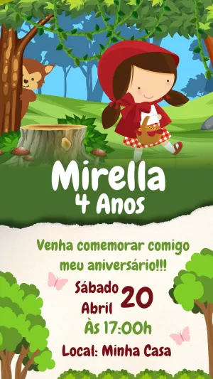Convite Aniversário Chapéuzinho Vermelho e o Lobo para Editar