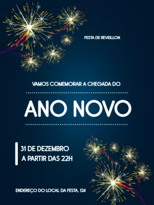 Convite de Réveillon com Fogos de Artifício para Editar Online