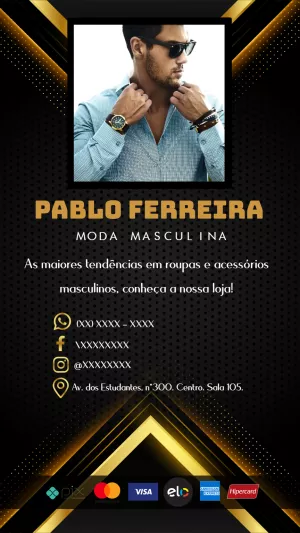 Cartão de Visita Moda Masculina Elegante para Editar Online
