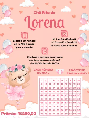 Chá Rifa Chá de Bebê Ursinha Bailarina para Editar Online
