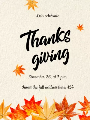 Editable Thanksgiving Invitation with Autumn Leaves