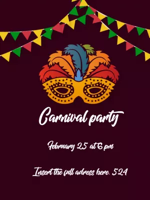 Carnival Party Invitation with Festive Mask Editable Online