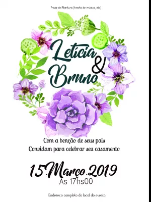 Convite de Casamento Floral com Suculentas para Editar Online