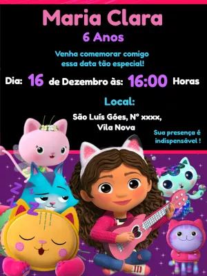 Convite de Aniversário A Casa Mágica da Gabby para Editar Online