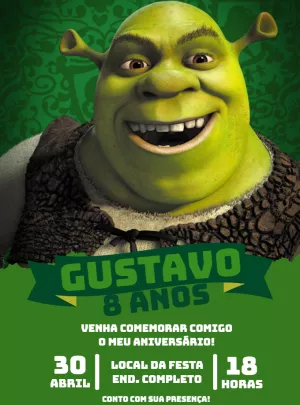 Convite de Aniversário Shrek Editável Online para Imprimir