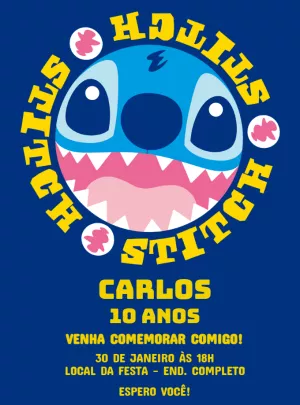 Convite de Aniversário Stitch Editável Online