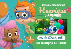 Convite de Aniversário Bubble Guppies com Foto para Editar