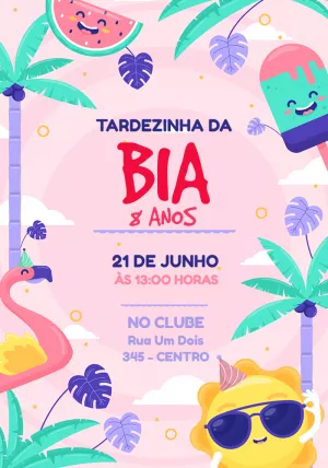 Convite Aniversário Tardezinha Tropical para Editar Online