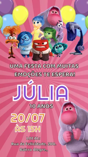 Convite de Aniversário Divertida Mente 2 Editável Online