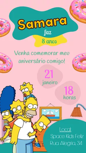 Convite de Aniversário Os Simpsons para Editar Online