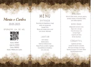 Menu de Casamento Marrom e Dourado para Editar Online