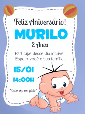 Convite Aniversário Turma da Mônica Bebê para Editar Online