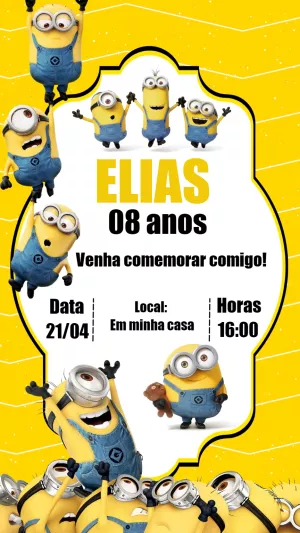 Convite de Aniversário Minions para Editar Online