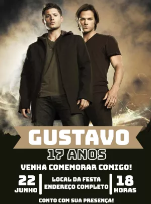Convite Aniversário Supernatural Irmãos Winchester para Editar