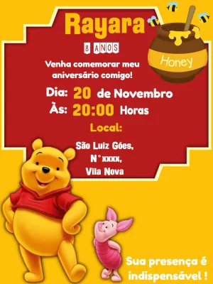 Convite Aniversário Ursinho Pooh para Editar Online