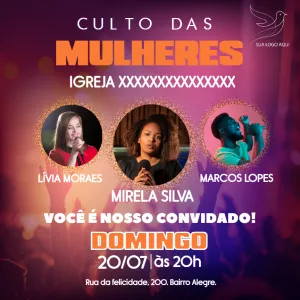 Convite para Culto de Mulheres com Foto para Editar Online