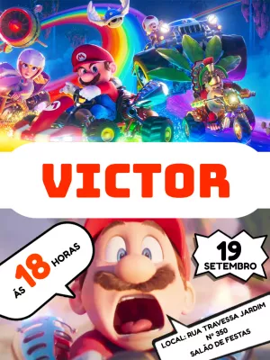 Convite de Aniversário Super Mario Kart do Filme para Editar