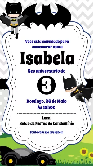 Convite de Aniversário Batman Fofo para Editar Online