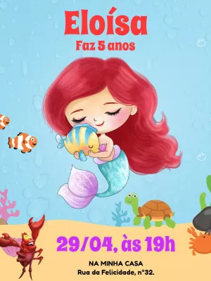 Invitación de cumpleaños La Sirenita – Estático – Pedro Henrique
