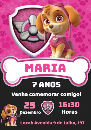 Convite de Aniversário Skye Patrulha Canina para Editar Online