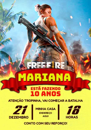 Convite de Aniversário Free Fire Editável com Personagens do Jogo