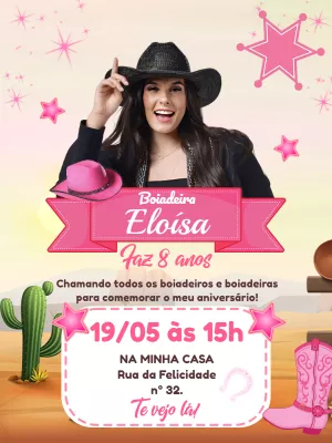 Convite Aniversário Boiadeira com Foto para Editar Online