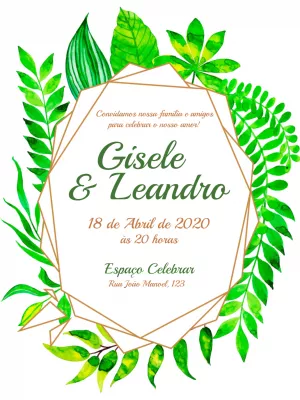 Convite de Casamento Folhagem Geométrica para Editar Online