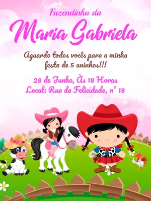 Convite Aniversário Fazendinha Menina para Editar Online
