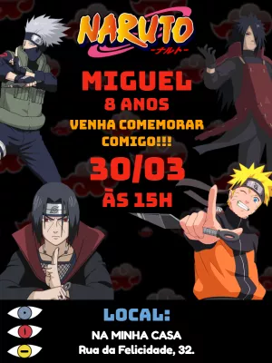 Convite de Aniversário Naruto com Personagens para Editar
