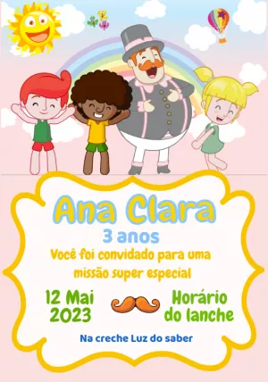 Convite Aniversário Mundo Bita com Personagens para Editar