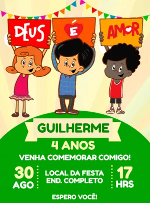 Convite Aniversário 3 Palavrinhas Deus é Amor para Editar