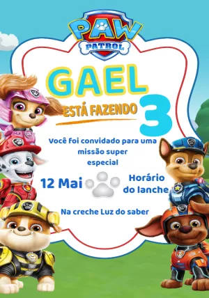 Convite de Aniversário Patrulha Canina para Editar Online