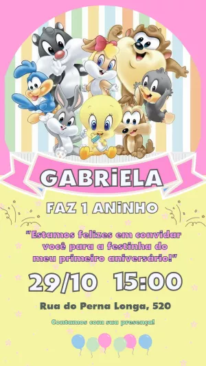 Convite de Aniversário Looney Tunes Baby para Editar Online