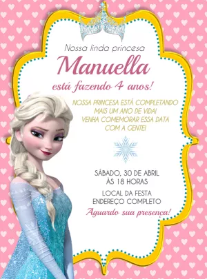 Convite de Aniversário Frozen com a Princesa Elsa para Editar