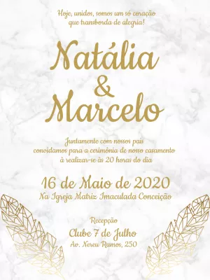 Convite de Casamento Mármore e Dourado para Editar Online