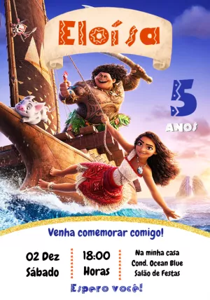 Convite Moana de Aniversário para Editar Online